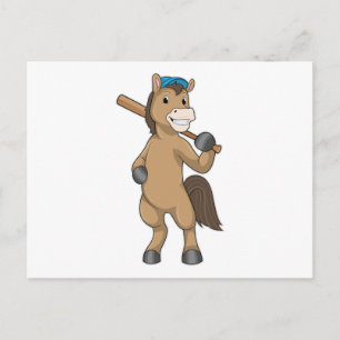 Carte Postale Cheval au baseball avec une batte de baseball