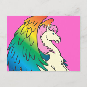 Carte Postale Cheval aux ailes arc-en-ciel
