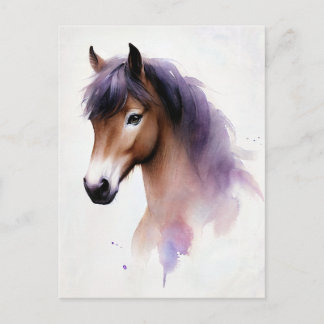 Carte Postale Cheval Avec Aquarelle Mane Violet
