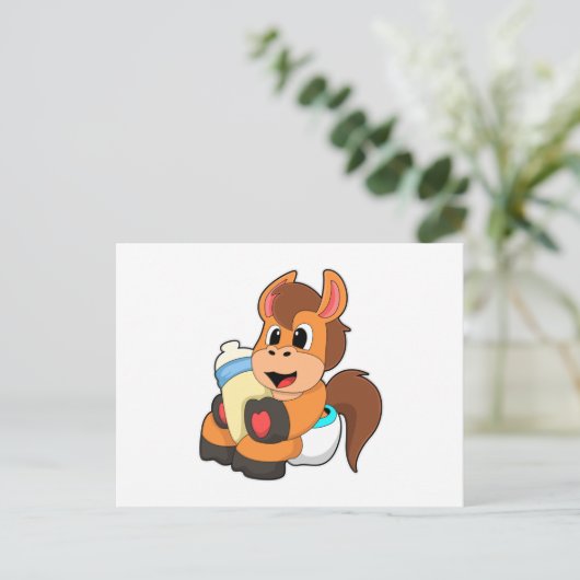 Carte Postale Cheval avec biberon (Debout devant)