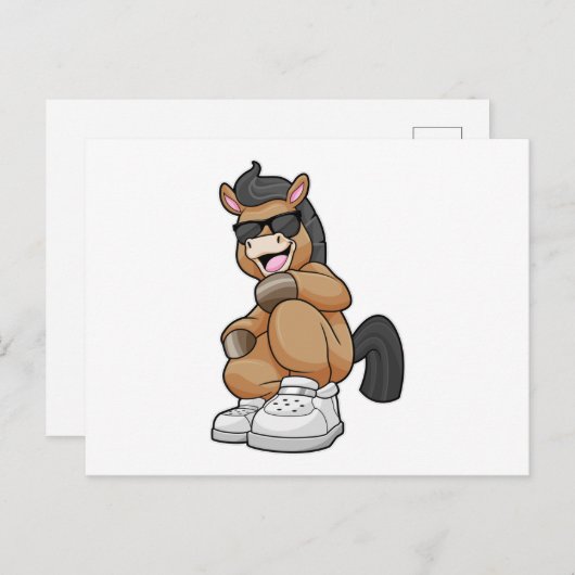 Carte Postale Cheval avec de grosses chaussures (Devant / Derrière)