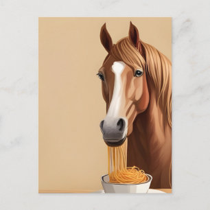 Carte Postale Cheval Avec Un Bowl De Spaghetti