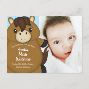 Carte Postale Cheval Baby shower Blue Boy