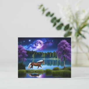 Carte Postale Cheval belge Palomino sous ciel étoilé violet