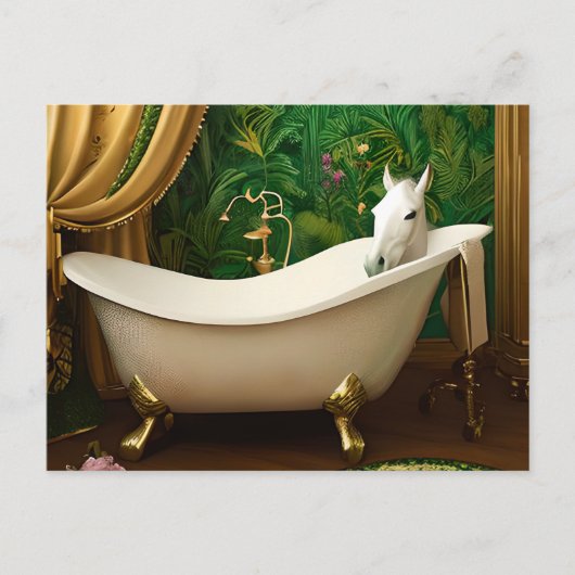 Carte Postale Cheval blanc dans une baignoire (Devant)