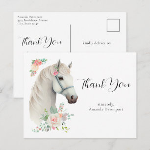 Carte Postale Cheval Blanc Élégant Boho Floral Merci