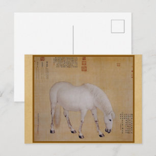 Carte Postale Cheval Blanc Minimaliste Zen - Peinture Traditionn