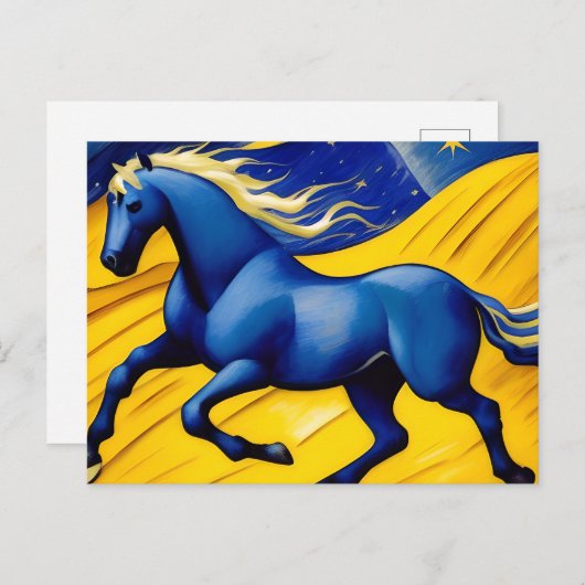 Carte Postale Cheval bleu (Devant / Derrière)