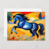 Carte Postale Cheval bleu dans un champ (Devant / Derrière)