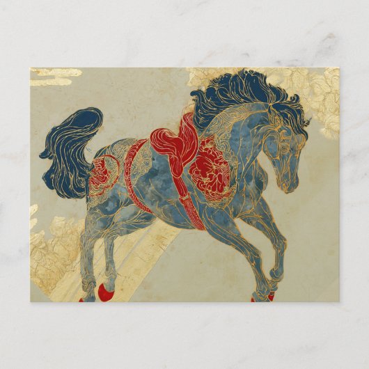 Carte Postale Cheval bleu royal orné (Devant)