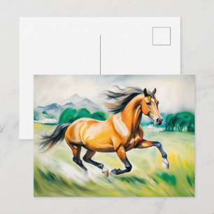 Carte Postale Cheval Brown traversant une prairie