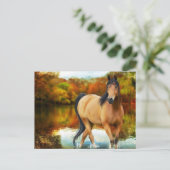 Carte Postale cheval brun, fleurs, arbre (Debout devant)