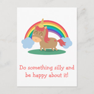 Carte Postale Cheval Brun Kawaii essayant d'être une Licorne