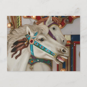 Carte Postale Cheval carrousel blanc avec brique bleue