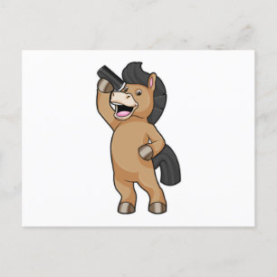 Carte Postale Cheval coiffeur avec peigne