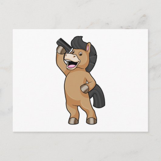 Carte Postale Cheval coiffeur avec peigne (Devant)