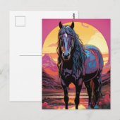 Carte Postale Cheval Coucher de Soleil Violet (Devant / Derrière)