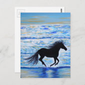 Carte Postale Cheval courir libre par la peinture de mer (Devant / Derrière)