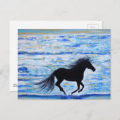 Carte Postale Cheval courir libre par la peinture de mer (Devant / Derrière)