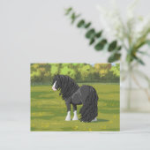 Carte Postale Cheval d'attelage noir et blanc de la bannière Tzi (Debout devant)