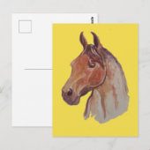 Carte Postale Cheval de baie sur Jaune (Devant / Derrière)