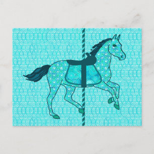 Carte Postale Cheval de carrousel - Turquoise et Aqua