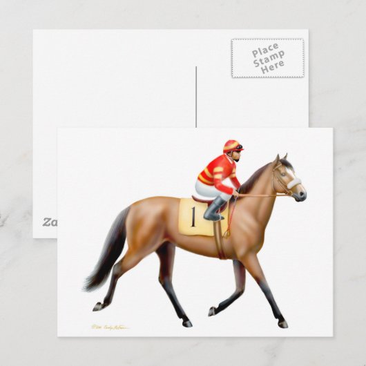 Carte postale Cheval de course de Bay Thoroughbred (Devant / Derrière)