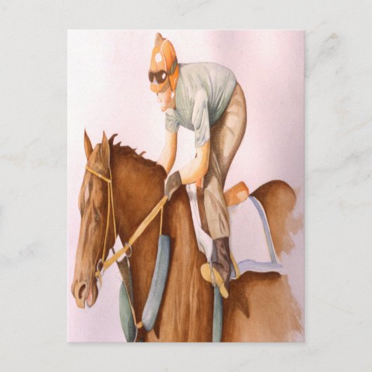 Carte Postale Cheval de course et Jockey (Devant)