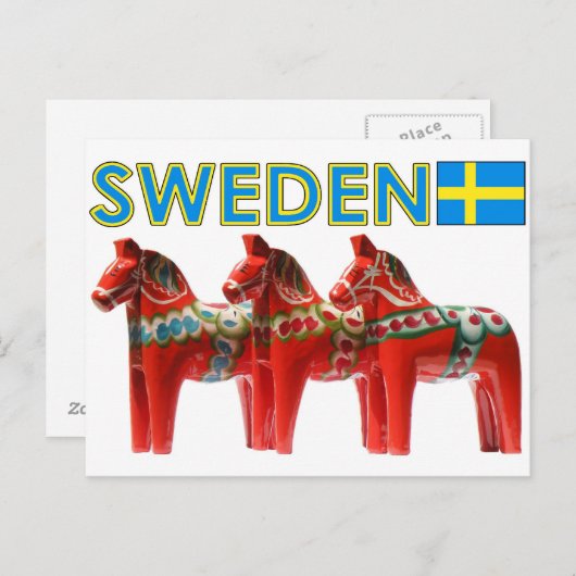 Carte Postale Cheval de Dala Suède (Devant / Derrière)