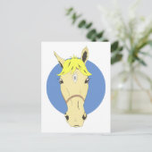 Carte Postale Cheval de dessin sur blanc et bleu (Debout devant)