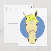 Carte Postale Cheval de dessin sur blanc et bleu (Devant / Derrière)