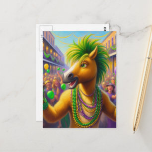 Carte Postale Cheval de Mardi Gras drôle et heureux avec une cri