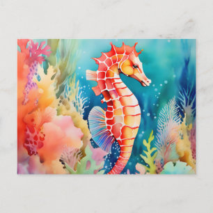 Carte Postale Cheval de mer gracieux dans des couches d'aquarell