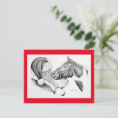 Carte Postale Cheval de Noël et Père Noël (Debout devant)