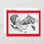 Carte Postale Cheval de Noël et Père Noël (Devant / Derrière)