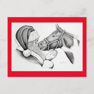 Carte Postale Cheval de Noël et Père Noël
