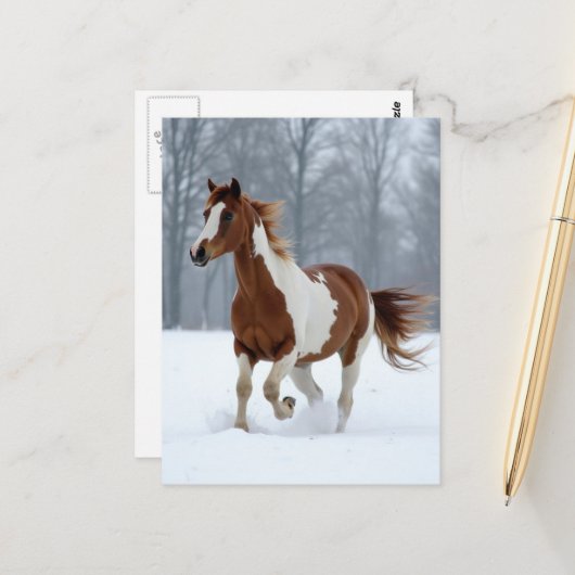 Carte Postale Cheval de peinture d'hiver unique (Devant/Arrière en situation)