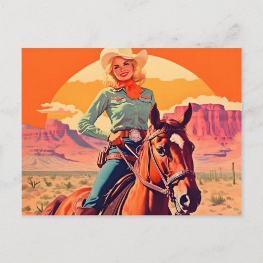 Carte Postale Cheval d'équitation vintage Cowgirl (Devant)