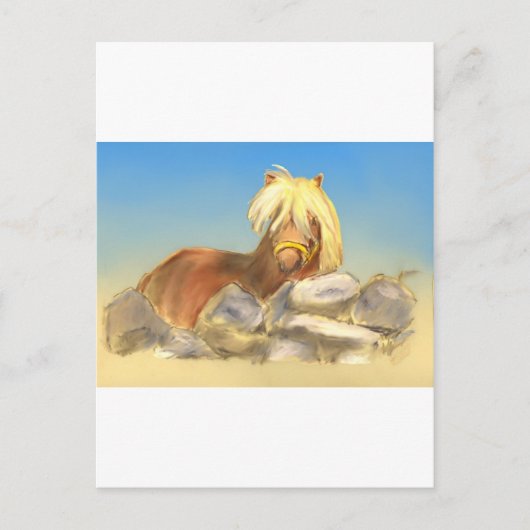 Carte Postale cheval derrière le mur de pierre (Devant)