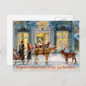 Carte postale Cheval Dessiné Sleigh Reindeer Vinta (Devant / Derrière)