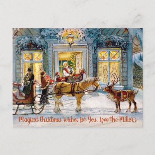 Carte postale Cheval Dessiné Sleigh Reindeer Vinta (Devant)