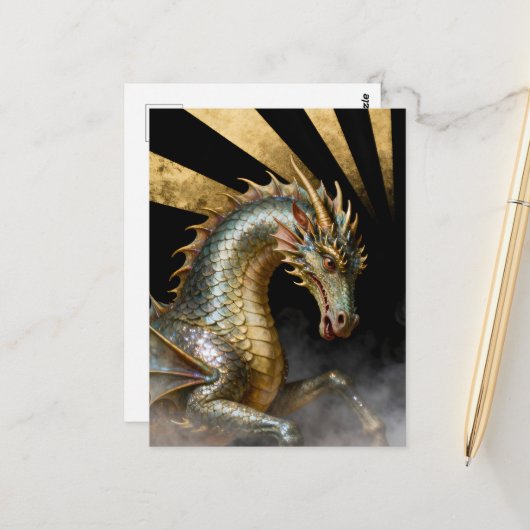 Carte Postale Cheval Dragon (Devant/Arrière en situation)