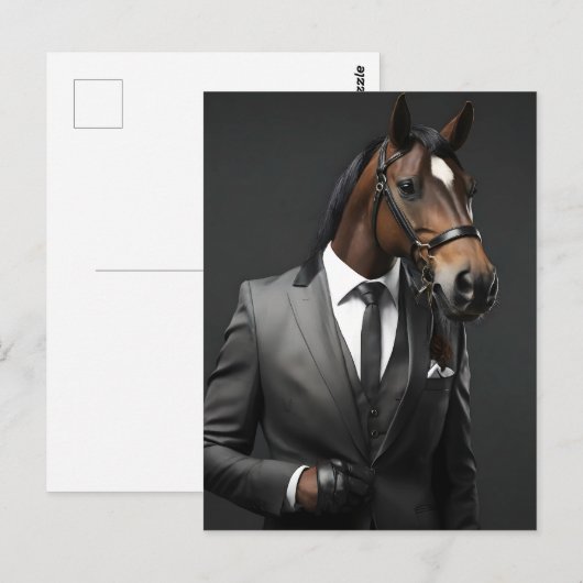 Carte Postale Cheval drôle dans le costume (Devant / Derrière)
