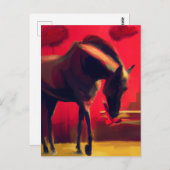 Carte Postale Cheval du ciel rouge et fleurs (Devant / Derrière)