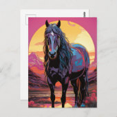 Carte Postale Cheval du coucher de soleil violet (Devant / Derrière)