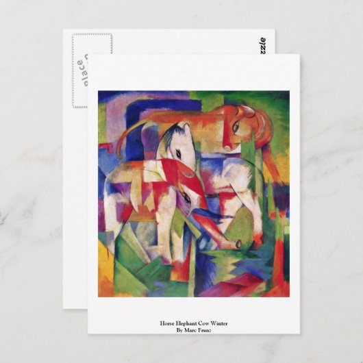 Carte Postale Cheval Eléphant Vache Hiver Par Marc Franz (Devant / Derrière)