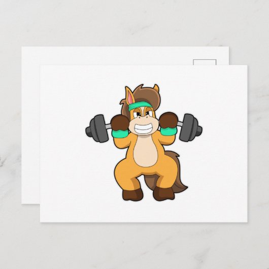 Carte Postale Cheval en Bodybuilder avec Barbell (Devant / Derrière)