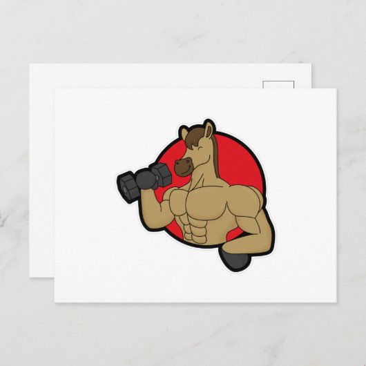 Carte Postale Cheval en Bodybuilder avec Dumbbell (Devant / Derrière)
