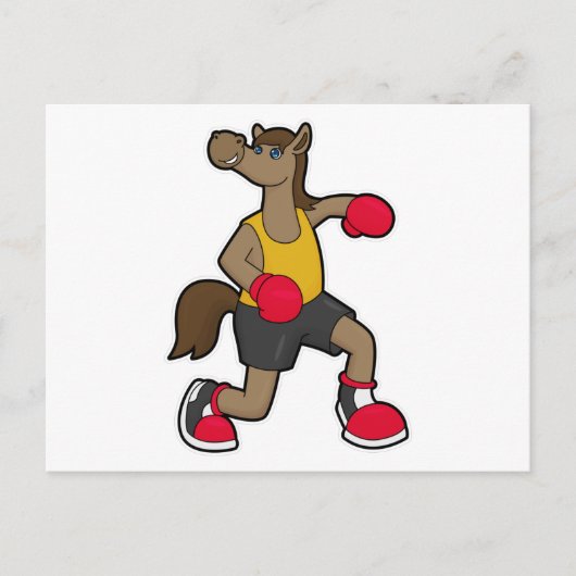 Carte Postale Cheval en boxeur avec gants de boxe (Devant)