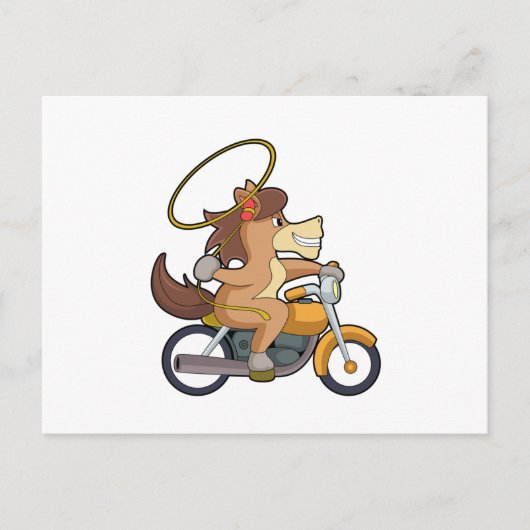 Carte Postale Cheval en Cowboy avec Lasso et Moto (Devant)